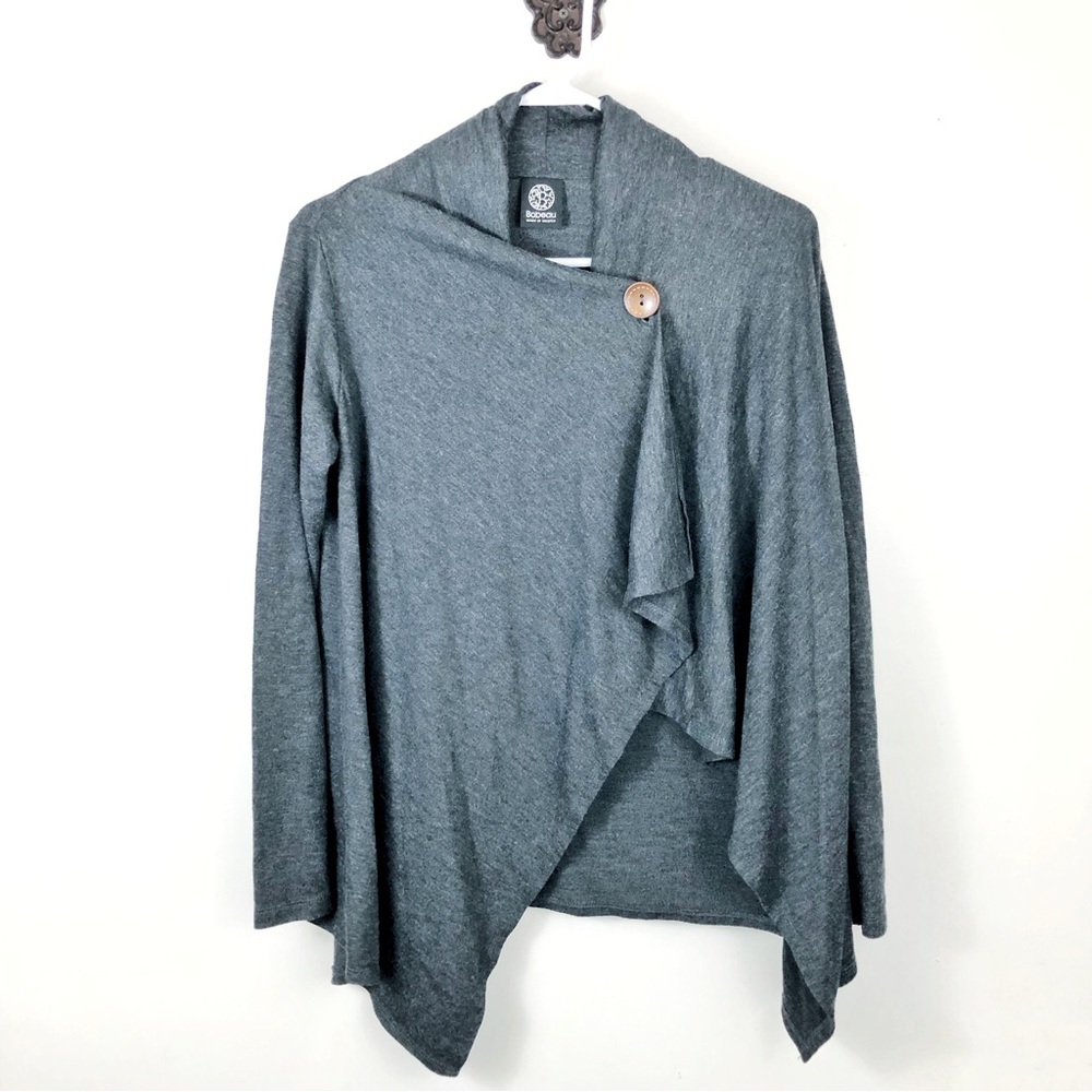 Bobeau Women’s Charcoal Heathered Gray One Button Wrap Cardigan Size Small